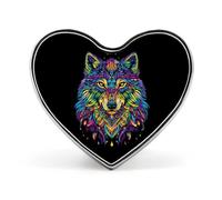 Beautiful Wolf Face Ethnic Tribal Design Funny Lapel Pins Heart Button Brooch Badge Pin Hat Clothes Bag Jewelry for Men Women