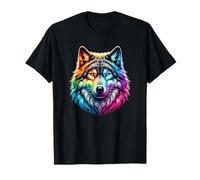 Beautiful Wolf Head Rainbow Effect Animal Lover T-Shirt