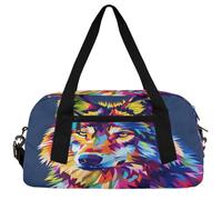Beautiful Wolf Kids Duffle Bag Boys Girls Small Sport Dance Gym Bag for Overnight Travel Weekender Carry On, Colorful Wolf Graffiti, 18.5"L x 9.4"W x 7.8"H