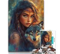 Beautiful Woman And Wolf Jigsaw Puzzles for Teenagers 1000 Piece,Educational Games Home Decoration Artists Collection,Fine Art (75x50cm)