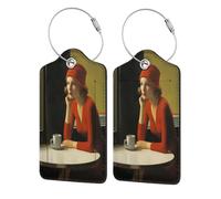 Beautiful Woman Coffee Abstract Luggage Tag for Suitcase 2 Pack Leather Luggage Tag with Privacy Flap Name Id Label and Metal Loop for Women Men Travel