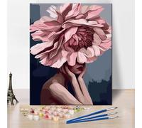 Beautiful Woman Head Flower Paint by Numbers, Fashion Head Paint by Numbers Kit for Adults Pink Flower Abstract Drawing Nordic Art Poster DIY Paint by Number for Beginners Enthusiasts 16x20inch