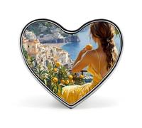 Beautiful Woman Italy Coast Heart Metal Brooches 1 Inch Decorative Badges Exquisite Decorations Pins for Clothing