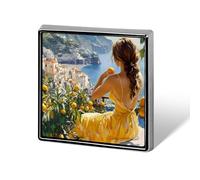 Beautiful Woman Italy Coast Square Metal Brooches 1 Inch Decorative Badges Exquisite Decorations Pins for Clothing