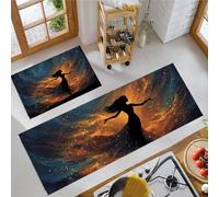 Beautiful Woman Kitchen Rug Sets, 2 Pieces Non Slip Kitchen Mat Sets,Washable Cosmic Nebula Floor Mat for Hallway, Bedroom, Sink (Orange, 43x75cm+43x150cm)