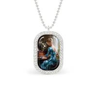 Beautiful Woman Playing The Piano Rectangle Pendant Necklace Silver Women Jewelry Alloy Keychain Tag Jewelry