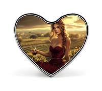 Beautiful Woman Sitting on Wine Barrel Brooch Pins Heart Badge Button Tie Lapel Backpack Pin Decoration for Women Men