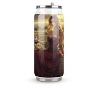 Beautiful Woman Sitting on Wine Barrel Can Shaped Mug Insulated Stainless Steel Coffee Cup with Lid and Straw 300/500ML