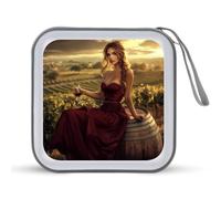 Beautiful Woman Sitting on Wine Barrel CD Holder Case with 40 Capacity Protective Sleeves Hard DVD Storage Wallet for Car