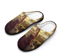 Beautiful Woman Sitting on Wine Barrel Mens Slippers Memory Foam Winter Warm Sandals Slip On House Shoes Size 7-14