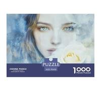 Beautiful Woman-white Rose Jigsaw Puzzle Waterproof 1000 Piece Jigsaw Puzzles for Adults Gifts Fun Adults Jigsaw Puzzle Home Decoration Puzzle