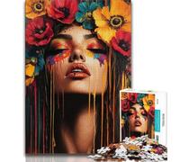 Beautiful Woman with Flowers Jigsaw Puzzles for Adults 1000 Pieces,Challenging To Complete But Fun And Humorous with Matching Poster And Trivia Sheet 38x26cm