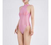 Beautiful Women's Sexy Swimwear Bodysuit with Oily Shiny Style Perfect for Any Occasion (XL Light pink)
