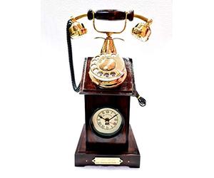 Beautiful Wooden Clock Vintage Antique Nautical Solid Victorian Brass Rotary Dial Working Telephone