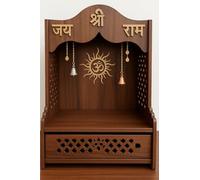 Beautiful Wooden Mandir/Temple For Home/Office/shop Puja Ghar Wall mounted Pooja Stand with Storage Cabinet Home decor (. (DIY)(Brown)(15 inches)(Brown)(Jai Shree Ram)