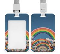 Beautiful World Rainbow Badge Holder with Lanyard - Waterproof Hard Plastic ID Card Holder Professional Name Tag Vertical ID Card Name Badge for Office Nurse Doctor Teacher