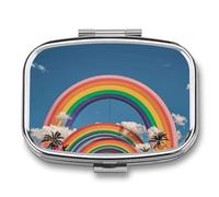 Beautiful World Rainbow Pill Box 2 Compartment - Small Metal Medicine Organizer Portable Pill Case for Purse Pocket Travel Vitamin Organizer for Men Women, BPA-Free