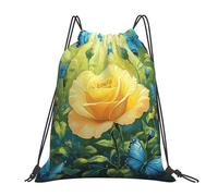 Beautiful Yellow Rose Butterflies Cinch Sack Pack Unisex Drawstring Backpack Portable Drawstring Bag For Outdoor Party Swim 36X42Cm