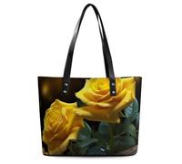 Beautiful Yellow Roses Leather Tote Bag for Women Work Shoulder Purses with Zipper Waterproof Large Computer Shoulder Bag Fashion Ladies Shoulder Handbag Reusable Shopping Bags