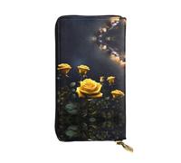 Beautiful yellow roses Printed leather wallet, 7.5 x 4.1-inch long credit card holder, portable travel cash wallet