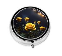 Beautiful Yellow Roses Round mini Pill Box, Lightweight and Portable, with 3 Plastic Inserts, Suitable for Carrying in Pockets or Wallets.