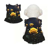 Beautiful yellow roses Ruffle Dog Dress Frilly Sleeveless Breathable Summer Party for Small Dogs Cats XL