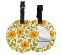 Beautiful Yellow Sunflower Print Luggage Tag Round Leather Luggage Tag Easy Identification & Privacy Protection for Suitcases Easy to Identify Privacy Cover Id Label