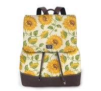 Beautiful Yellow Sunflower Print Women Backpack Waterproof Anti-Theft Lightweight Pu Fashion Leather Nylon School Shoulder Bag Travel Backpack