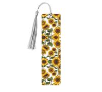 Beautiful Yellow Sunflower -Print Wooden Bookmarks with Tassel for Readers and Book Lovers - Artistic Handmade Gifts for Teachers Colleagues Office Desk Decor.