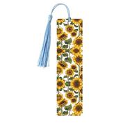 Beautiful Yellow Sunflower -Print Wooden Bookmarks with Tassel for Readers and Book Lovers - Artistic Handmade Gifts for Teachers Colleagues Office Desk Decor.