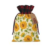 Beautiful Yellow Sunflower Printed Christmas Drawstring Linen Gift Bags â€“ Reusable Burlap Fabric Bags With Tags For Christmas Gifts, Party Favors, Wedding Decor & Holiday Packaging 2 Sizes