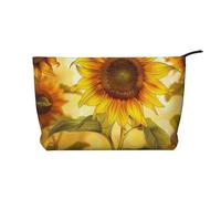 Beautiful Yellow Sunflower Printed Makeup Bag Corduroy Travel Cosmetic Bags Cosmetic Case Toiletry Bag Organizer for Women Mom Girls