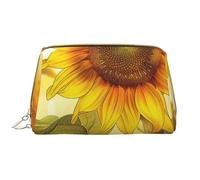 Beautiful Yellow Sunflower Printed Makeup Bag for Women Portable Leather Make up Bag Travel Zipper Cosmetic Bags Organizer