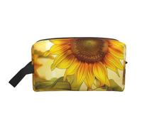 Beautiful Yellow Sunflower Printed Makeup Bag Travel Portable Cosmetic Bag Large Capacity Makeup Case Toiletry Handbag Organiser for Women
