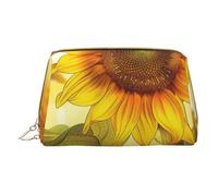 Beautiful Yellow Sunflower Printed Small Makeup Bag Portable Leather Make up Bag Travel Zipper Cosmetic Bags Organizer for Women