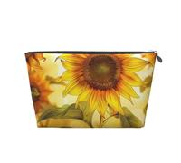 Beautiful Yellow Sunflower Printed Travel Cosmetic Bags with Silver Zipper Makeup Organizer Cosmetic Case Toiletry Bag for Women Mom Girls