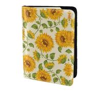 Beautiful Yellow Sunflower Printing Cowhide Passport Holder,Passport Cover,Travel Card Cover Case For Men Women,Documents Protector, Black, One Size