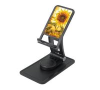 Beautiful Yellow Sunflower Prints Rotating Cell Phone Stand with 360° Swivel Base - Foldable Square Desk Phone Holder for iPhone 16 15 14 13 12 11,All Phones,Black