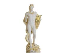 BeautifulGreekStatues Apollo God Of Music Poetry Art Gold Tone Alabaster Statue Sculpture 6.69"