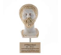 BeautifulGreekStatues Greek Philosopher Pythagoras Bust Alabaster Statue Gold Tone Sculpture Marble Base