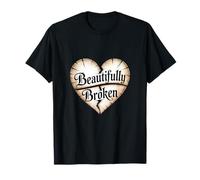 Beautifully Broken Christian Heart Religious Quote T-Shirt