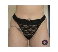 Beautifully Buxom 'scarlett' Black Mesh & Lace Thong Norfolk Brand Uk Made - Black, XS