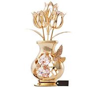 Beautifully Crafted Tulips In A Vase Table Top Ornament Dipped In 24k Gold Plating Made with Genuine Matashi Crystals (Hummingbird, Pink Crystal)