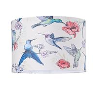Beautifully Designed Bird Themed 30cm Drum Shade with Colourful Floral Accents Happy Homewares Multi 12 inches
