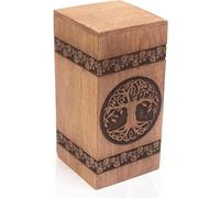 Beautifully Hand Engraved Wooden Urn Box for Human Ashes Funeral Cremation Burial Casket Keepsake Ash Scatter Box Male Female Adult Tree of Life Decor Lifelong Memorial Columbarium (Antique)