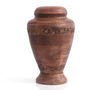 Beautifully Hand Engraved Wooden Urn Vase for Human Ashes Funeral Cremation Burial Casket Keepsake Ash Scatter Vase Male Female Adult Floral Decorative Lifelong Memorial Columbarium 12 x 6.9 Inches