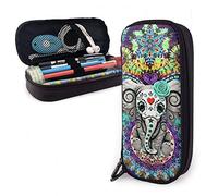 Beautifully Pen Pouch Bag Day of The Dead Sugar Skull Elephant Tie Dye Stationery Pouch Bag Elegant Supplies Box for Girls, School, Office Supplies, 20X9X4Cm