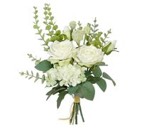 BeautifulU Artificial Roses Flowers Bouquet, Realistic Fake Silk Flowers Plants DIY Bouquets for Christmas Decorations Table Centerpiece Home Room Kitchen Office Party Wedding Gift and More-White