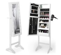 Beautify Mirror Jewellery Cabinet - Free Standing Mirror with Storage - Full Length Tilting Armoire for Bedroom - Jewellery Storage for Earrings, Rings & Necklaces with LED Lights & Hair Dryer Ring