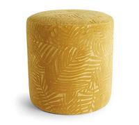 Beautify Velvet Mustard Footstool - Yellow Pouffe for Living Room - Upholstered Round Foot Stool with Floral Leaf Pattern - Padded Lightweight Ottoman for Bedroom, Dressing Room Stool, Bloom